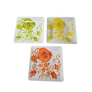 LAURIE GATES Orange Yellow Green Floral 8.5" Melamine Salad Plates Set of 3